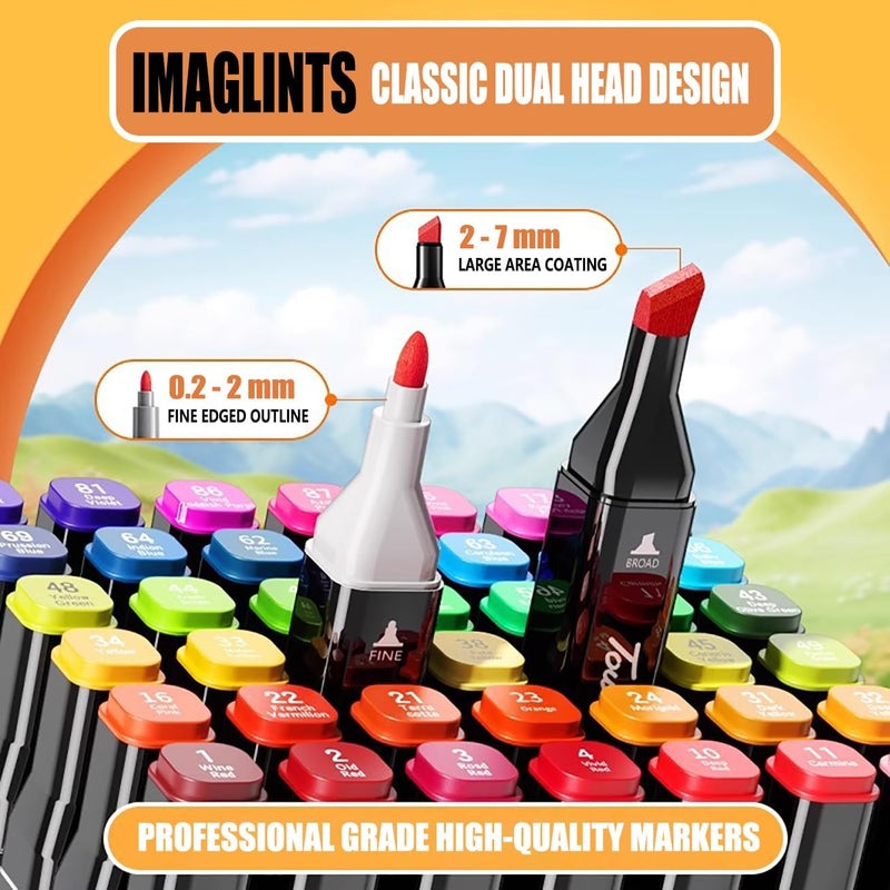 IMAGLINTS Markers كحول 262 لون مع قلم رسم أساسي مزدوج الطرف لفن الرسم والرسوم المتحركة - Image 2